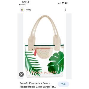 Benefit hoola clear pvf fern tropical beach please tote bag